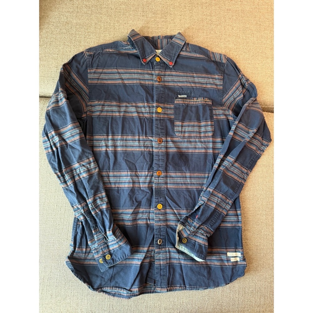 Scotch & Soda Mens Navy Striped Woven in Japan Button Down Shirt Size M
